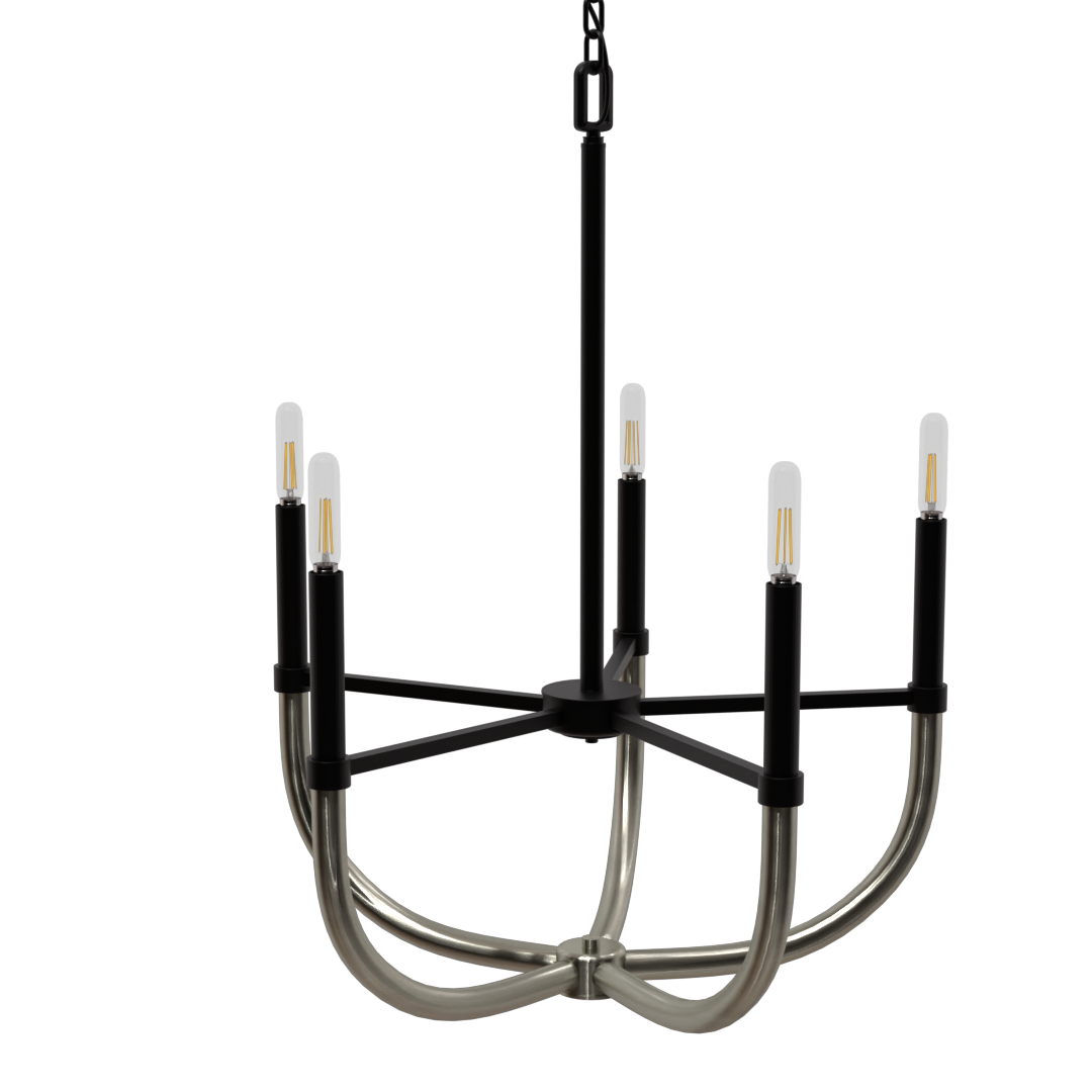 Philomena Five Light Modern Chandelier Fixture Black and Brushed Nickel