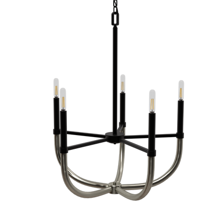 Philomena Five Light Modern Chandelier Fixture Black and Brushed Nickel