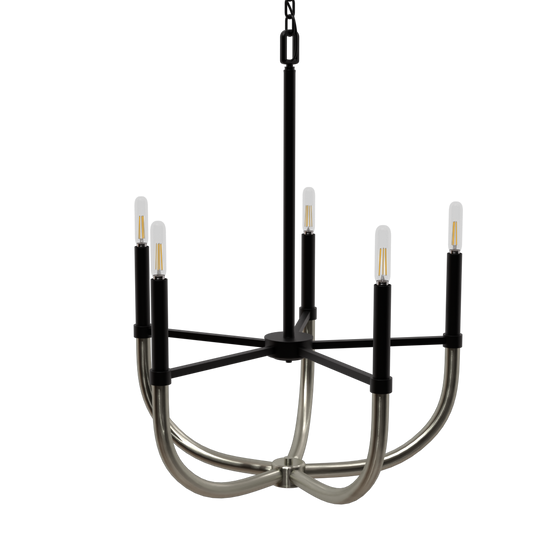 Philomena Five Light Modern Chandelier Fixture Black and Brushed Nickel