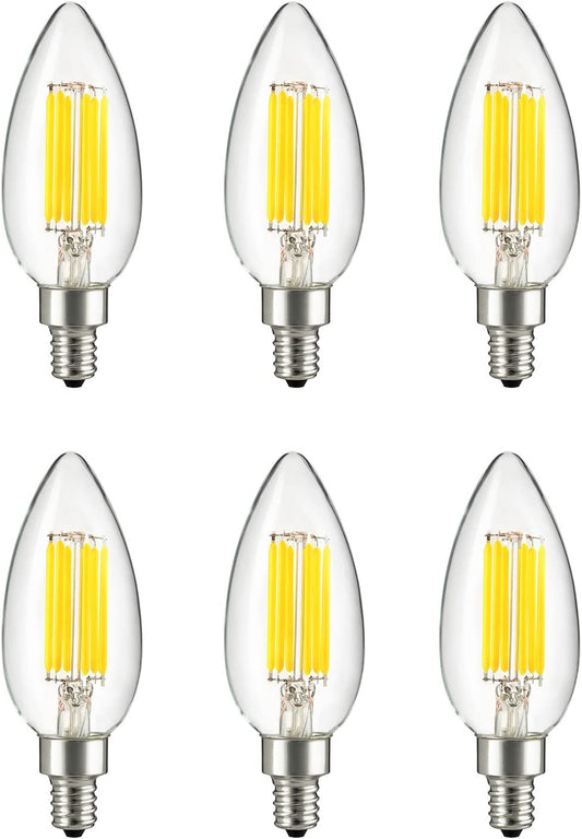 Sunlite 81101 LED Filament B11 Torpedo Tip Chandelier Light Bulb, 5 Watts (60 W Equivalent), 600 Lumens, Candelabra E12 Base, Dimmable, UL Listed, 4000K Cool White, Pack of 6