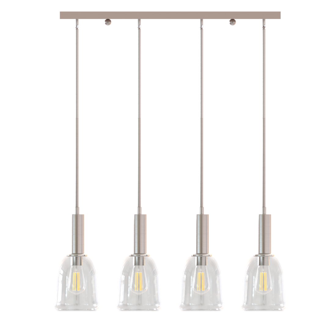 Elia Four Light Modern Linear Cluster Pendant Fixture with Glass Shades Satin Nickel