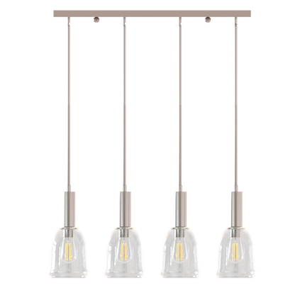 Elia Four Light Modern Linear Cluster Pendant Fixture with Glass Shades Satin Nickel