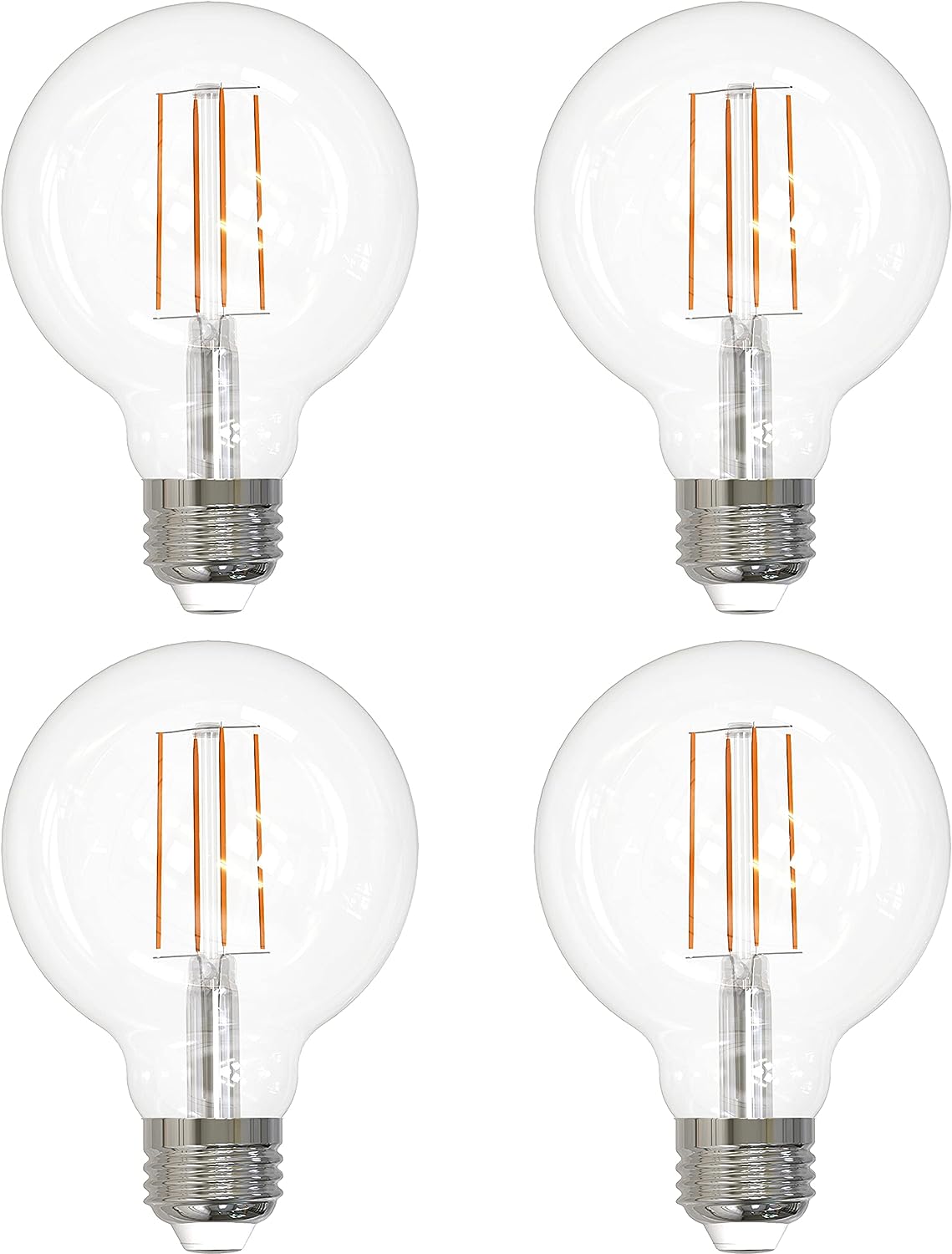 LED G25 Edison Globe Light Bulb, 8.5 Watts (100W Equivalent), Standard E26 Base, 800 Lumens, Dimmable, Decorative Clear Glass, Antique Long Filament, 90 CRI, 2700K Warm White, 4 Count