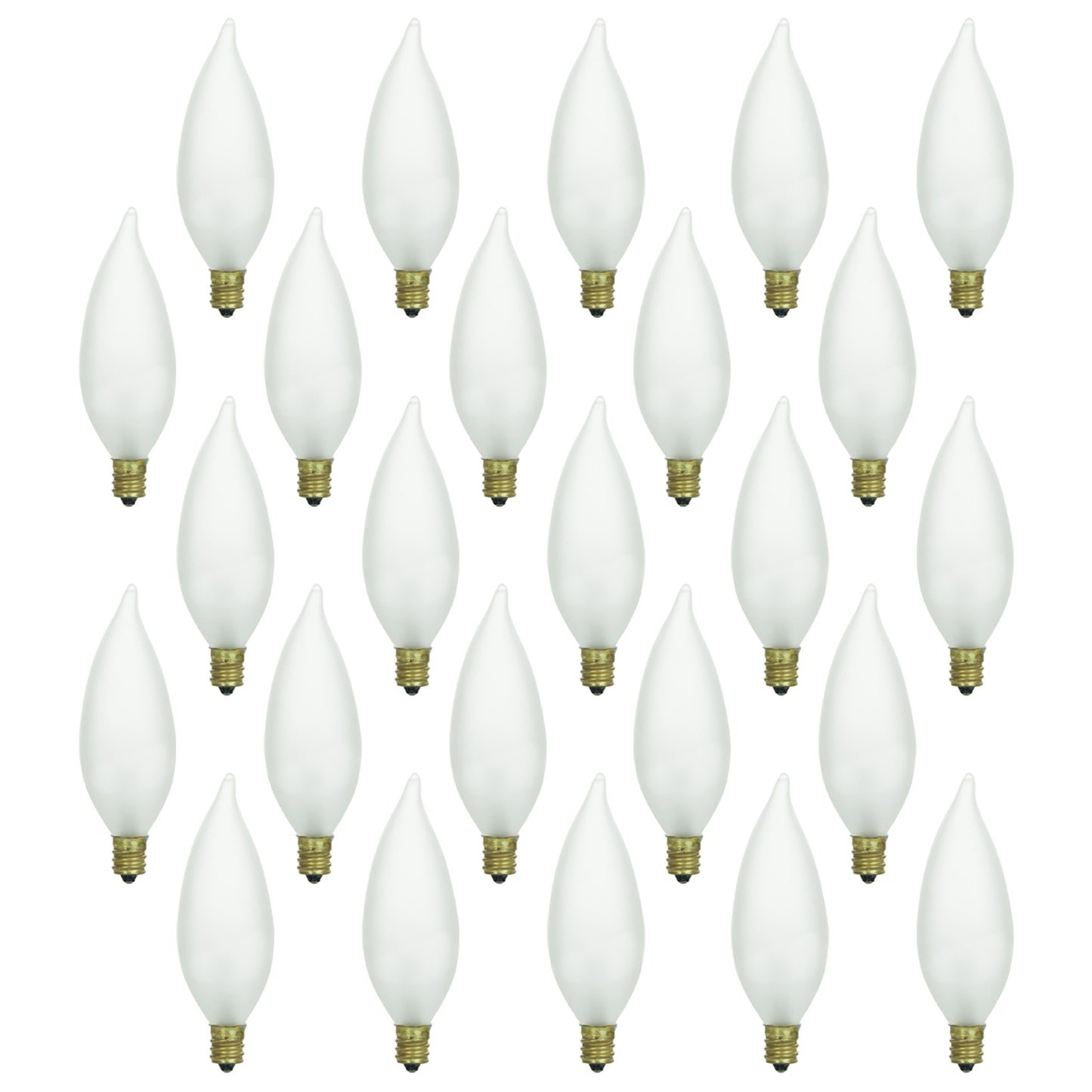 Sunlite 60 Watt Flame Tip Chandelier, Candelabra Base, Frost