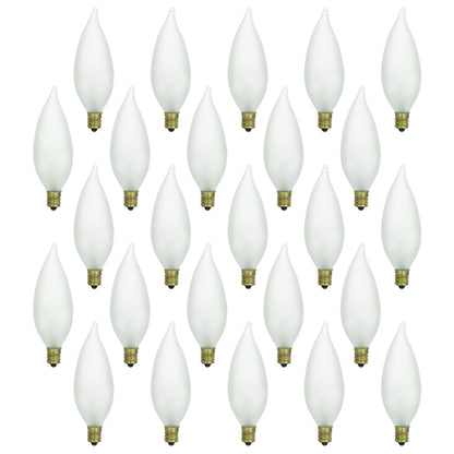 Sunlite 60 Watt Flame Tip Chandelier, Candelabra Base, Frost