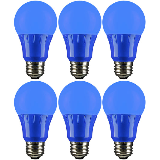 SUNLITE A19/3W/B/LED/6PK LED Colored A19 3W Light Bulbs with Medium (E26) Base (6 Pack), Blue