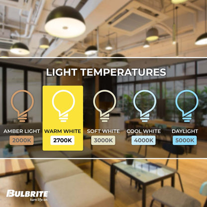 Bulbrite Pack of (6) 60 Watt Dimmable Half Chrome G40 Incandescent Light Bulbs with Medium (E26) Base, 2700K Warm White Light