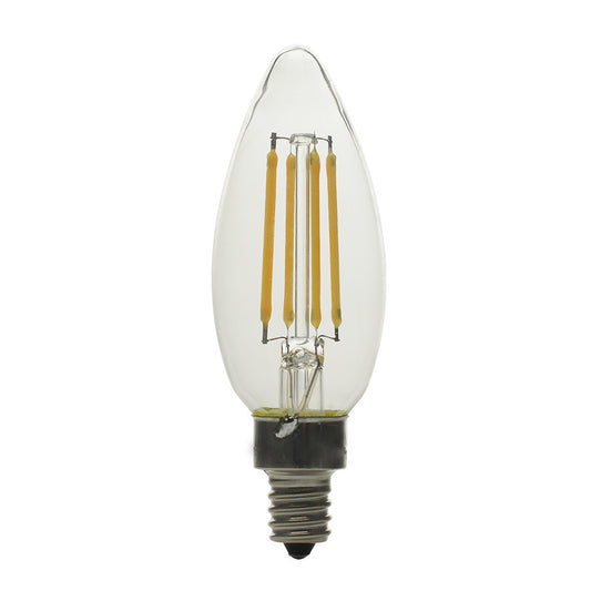 Luxrite LED B11 Torpedo Tip Chandelier Light Bulb, E12 Candelabra Base, 5W, 3000K - Soft White, 500 Lumens, 80 CRI, Clear Finish, Dimmable (LR21594)