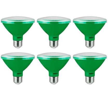 Sunlite - Green LED PAR30 Reflector Light Bulb, 5 Watts, 120 Volts, Medium Base, 30,000 Hour Lamp Life, 250 Lumens, 30° Narrow Flood, Energy Saving, Eco Friendly, Multi-Use, Indoor/Outdoor (6 Pack)