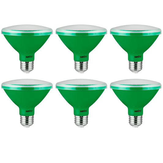 Sunlite - Green LED PAR30 Reflector Light Bulb, 5 Watts, 120 Volts, Medium Base, 30,000 Hour Lamp Life, 250 Lumens, 30° Narrow Flood, Energy Saving, Eco Friendly, Multi-Use, Indoor/Outdoor (6 Pack)