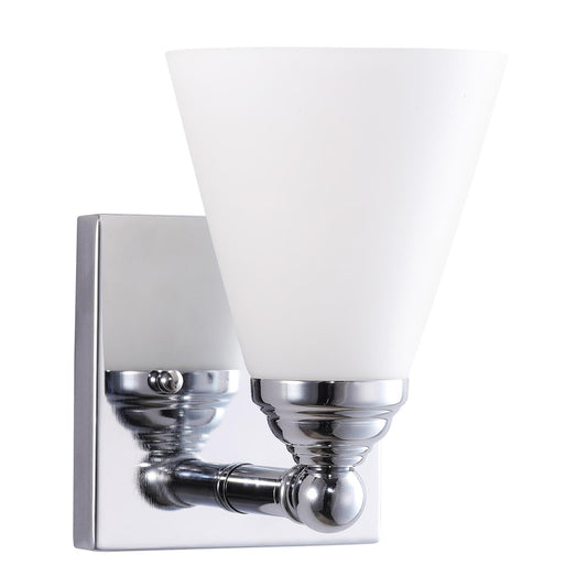 Sunlite 81316-SU Cone Shade Vanity Light Fixture, Wall Mount, Medium (E26) Socket, Standard A19 Bulb Required (60W Max), Bathrooms, Powder Rooms, Frosted Glass Shade, Brushed Nickel Base 1-Light