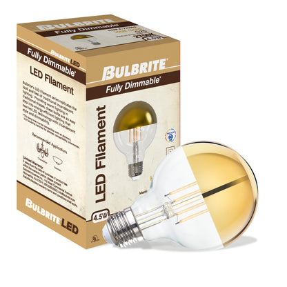 BULBRITE 4.5W LED G25 2700K FILAMENT HALF GOLD E26 FULLY COMPATIBLE DIMMING-4PK