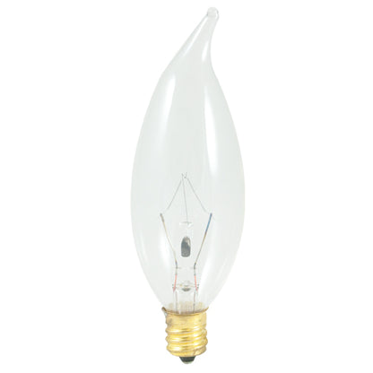 Bulbrite 60CFC/32/3 60 Watt Incandescent CA10 Flame Tip Chandelier Bulb, Candelabra Base, Clear