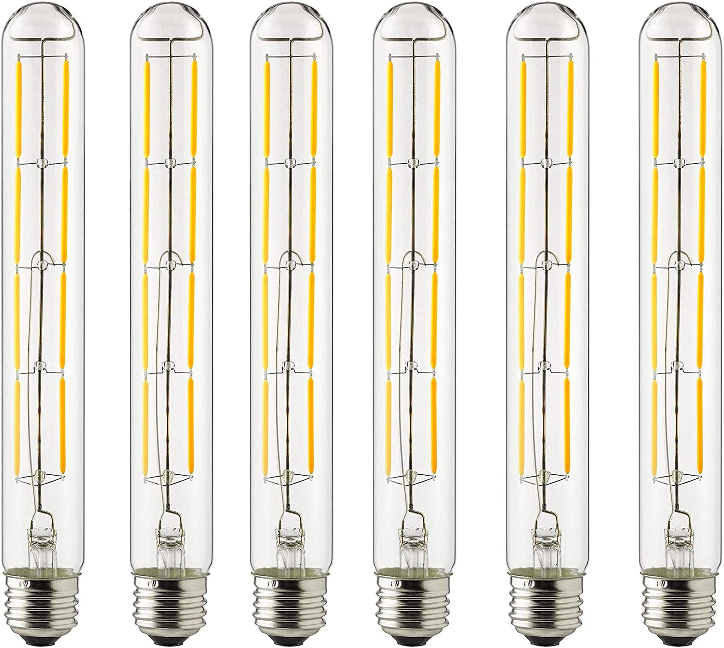 Sunlite 80614 LED Filament T10/T30 Tubular Light Bulb, 6 Watts (60W Equivalent), 570 Lumens, Medium E26 Base, Dimmable, 222 mm, 90 CRI, UL Listed, 2200K Amber, Pack of 6