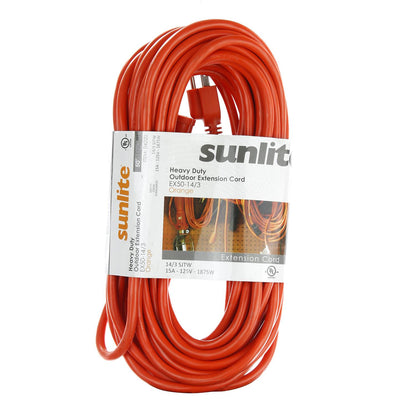 Sunlite EX50-14/3 Heavy Duty 50 Foot Orange Outdoor Extension Cord