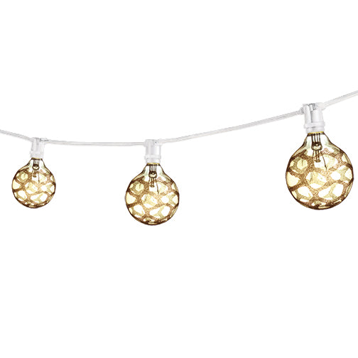 Bulbrite STRING15/E12/WHITE-G16MAR-KT Outdoor Mini String Light w/Incandescent G16 Marble Etched Bulbs, 25-Feet, 15 Lights Sockets, White