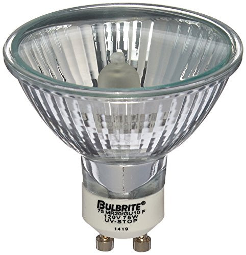 Bulbrite 75MR20/GU10F 75 Watt Dimmable Halogen Lensed MR20 Bulb, Twist and Lock GU10 Base, Clear