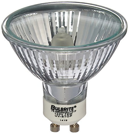 Bulbrite 75MR20/GU10F 75 Watt Dimmable Halogen Lensed MR20 Bulb, Twist and Lock GU10 Base, Clear