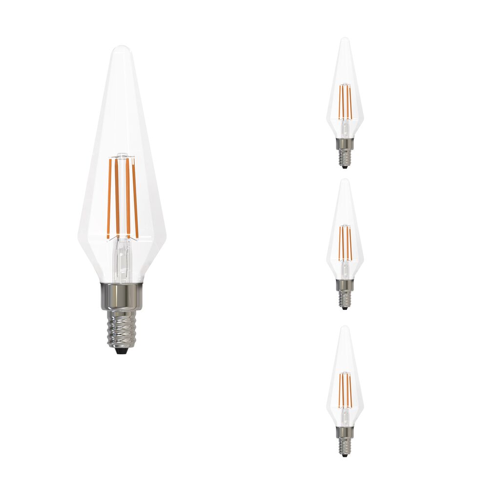 Bulbrite LED Filament Pack of (4) 4 Watt Dimmable Prism Light Bulbs with a Clear Finish and Candelabra (E12) Base - 3000K (Soft White Light), 350 Lumens