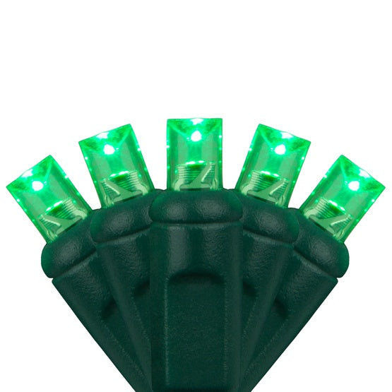 50-LIGHT RECTIFIED 5MM LED LIGHT SET; PURE GREEN BULBS; GREEN WIRE, Approx. 25' Long