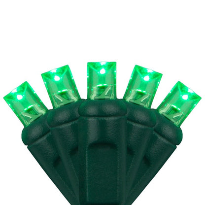 50-LIGHT RECTIFIED 5MM LED LIGHT SET; PURE GREEN BULBS; GREEN WIRE, Approx. 25' Long