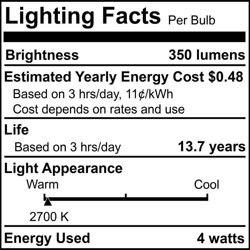 Bulbrite LED Filament Pack of (4) 4 Watt Dimmable G16 Light Bulbs with a Clear Finish and Candelabra (E12) Base - 2700K (Warm White Light), 350 Lumens