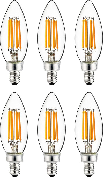 Sunlite 80661 LED Filament B11 Torpedo Tip Chandelier Light Bulb, 5 Watts (60 W Equivalent), 600 Lumens, Candelabra E12 Base,  Dimmable, UL Listed, 2700K Warm White, Pack of 6