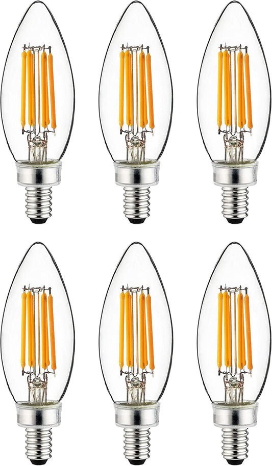 Sunlite 80661 LED Filament B11 Torpedo Tip Chandelier Light Bulb, 5 Watts (60 W Equivalent), 600 Lumens, Candelabra E12 Base,  Dimmable, UL Listed, 2700K Warm White, Pack of 6