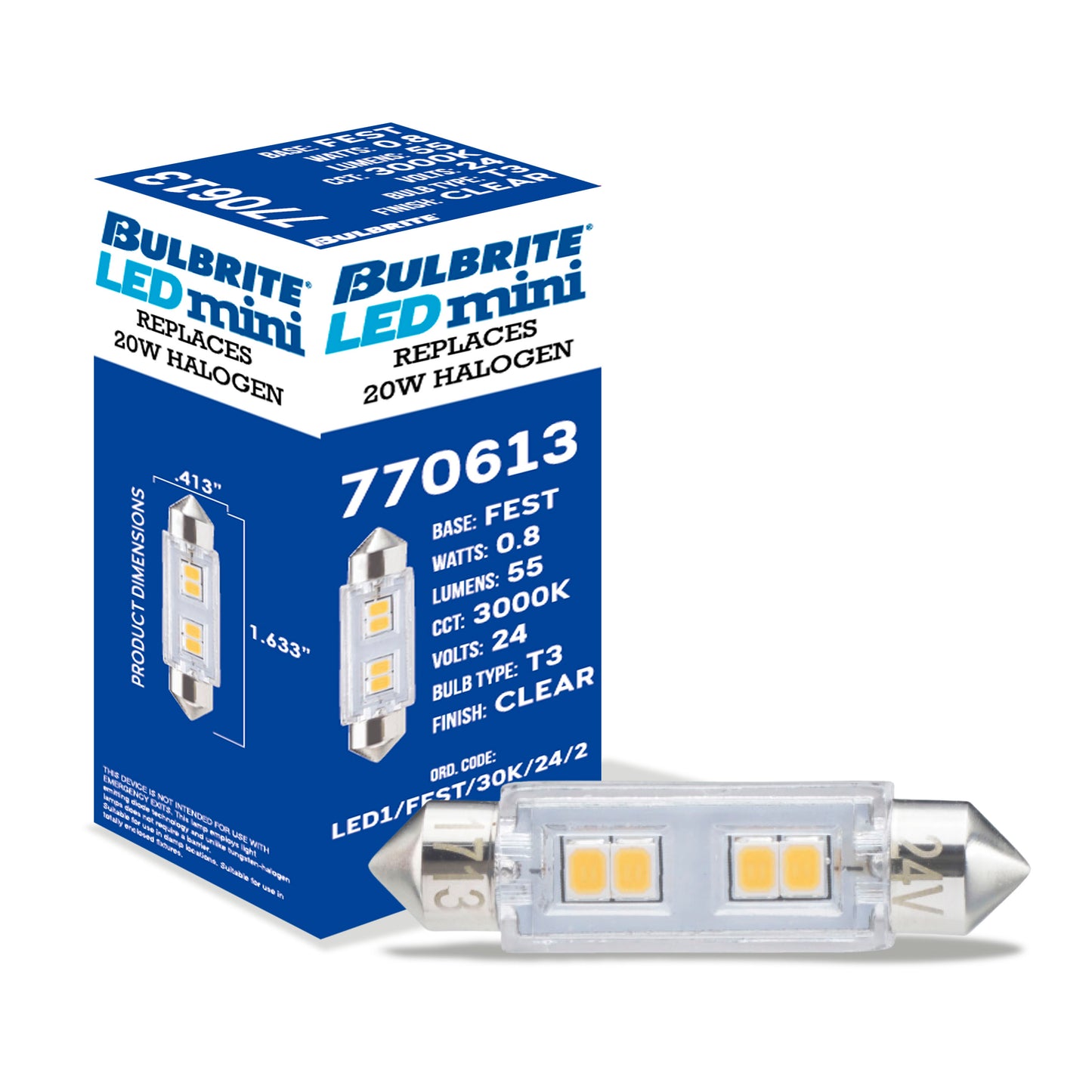 BULBRITE 0.8W LED FEST 3000K 24V-4PK