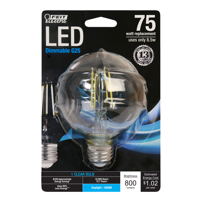 75-Watt Equivalent Daylight G25 Dimmable Globe Glass Filament LED