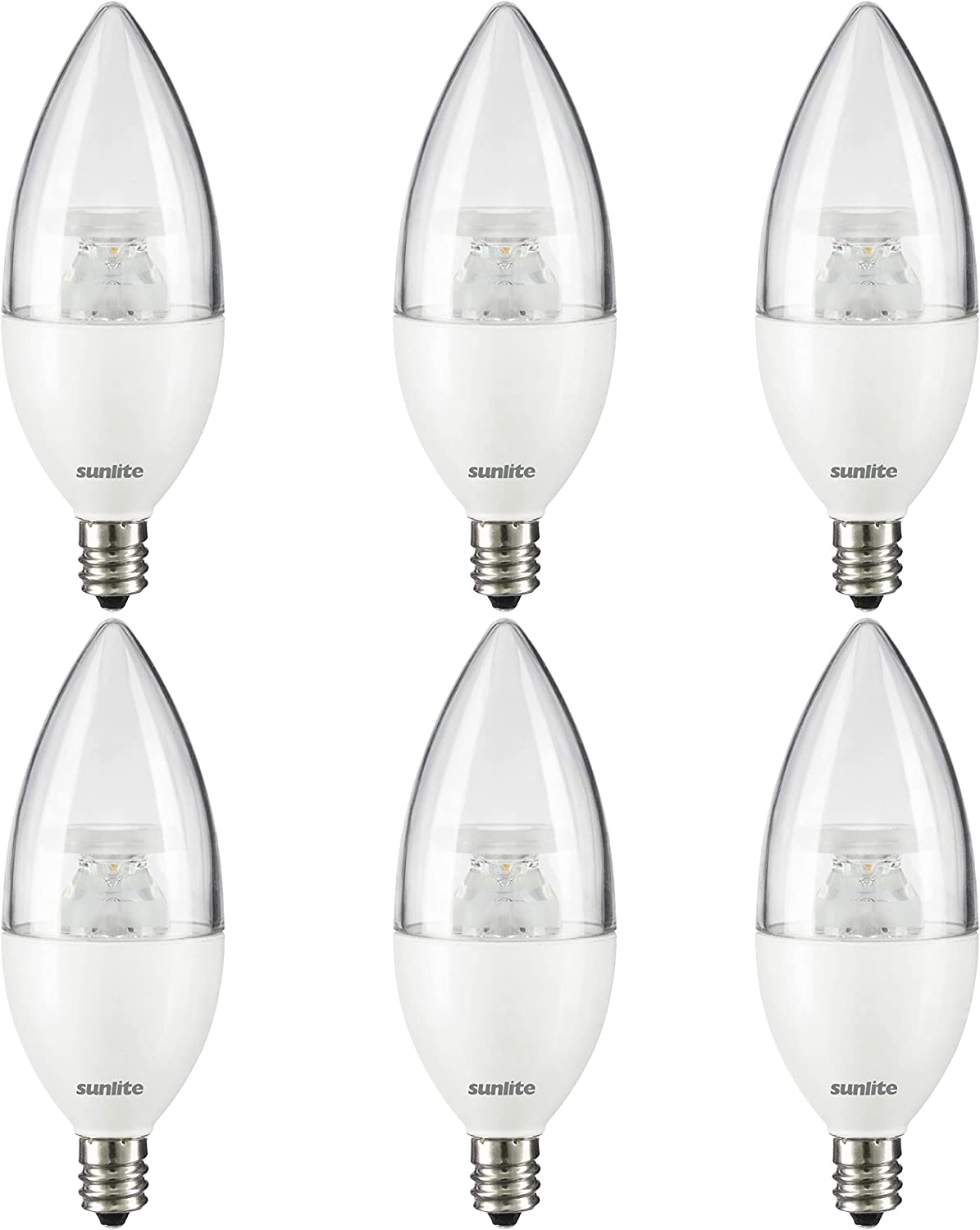 Sunlite 41645 LED B11 Clear Torpedo Tip Chandelier Light Bulb, 7 Watts (60W Equivalent) 500 Lumens, Candelabra E12 Base, Dimmable Energy Star and ETL Certified, 5000K Daylight, 6 Count