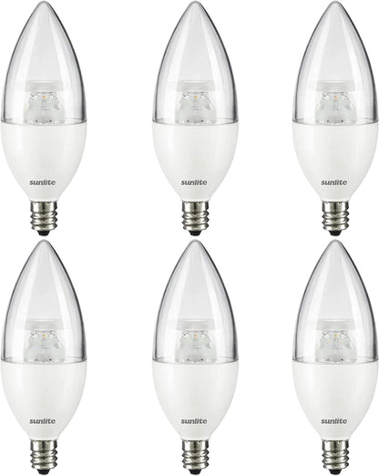 Sunlite 41645 LED B11 Clear Torpedo Tip Chandelier Light Bulb, 7 Watts (60W Equivalent) 500 Lumens, Candelabra E12 Base, Dimmable Energy Star and ETL Certified, 5000K Daylight, 6 Count