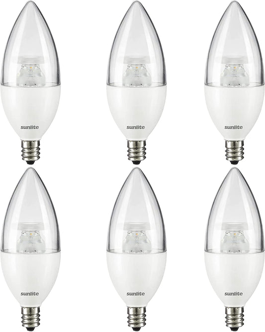 Sunlite 41645 LED B11 Clear Torpedo Tip Chandelier Light Bulb, 7 Watts (60W Equivalent) 500 Lumens, Candelabra E12 Base, Dimmable Energy Star and ETL Certified, 5000K Daylight, 6 Count