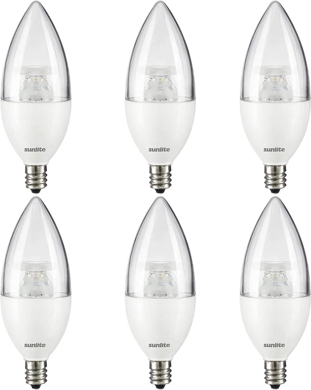 LED B11 Clear Torpedo Tip Chandelier Light Bulb, 7 Watts (60W Equivalent) 500 Lumens, Candelabra E12 Base, Dimmable Energy Star and ETL Certified, 4000K Cool White, 6 Count