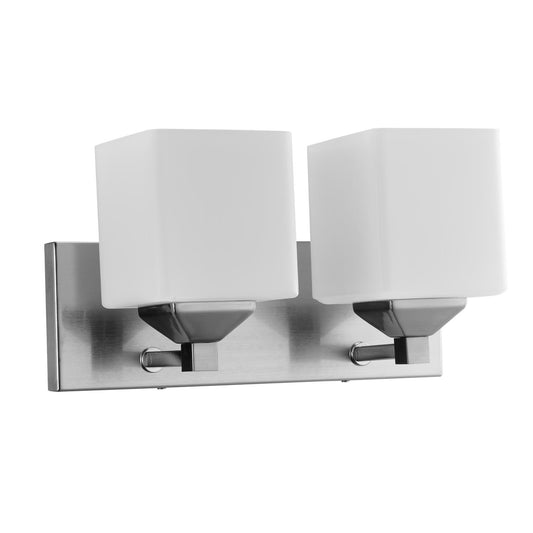 Sunlite 81323-SU Traditional Square Shade Vanity Fixture, 6" Wall Mount, Medium Base (E26) Socket, Standard A19 Bulb Required (60W Max), Bathrooms, Powder Rooms, Frosted Glass Shade, Brushed Nickel Base 2-Lights