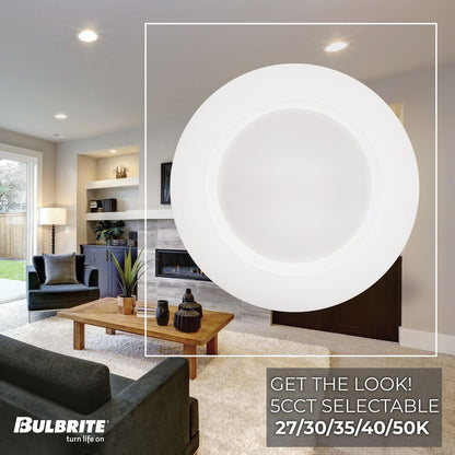 Bulbrite LED 7" Round Disc Light 5CCT White Aluminum with Pigtail JA8, E26 Medium Base, 14-Watt, White Finish, 4-Pack