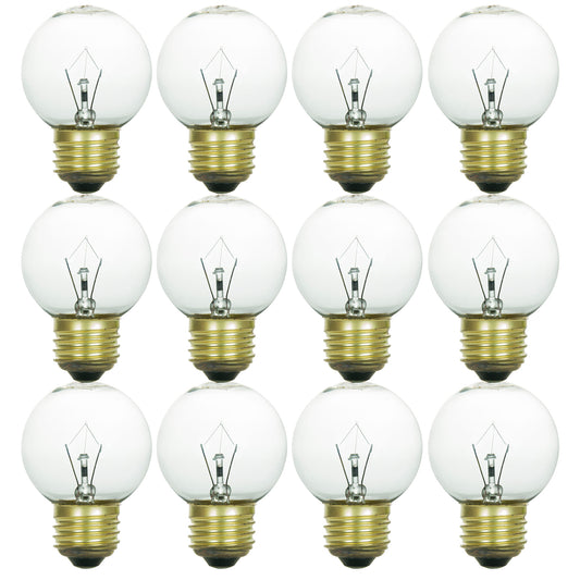 Sunlite 25G16/CL/MED/12PK 25W Incandescent G16 Globe Light Bulb Medium (E26) Base (12 Pack), Crystal Clear