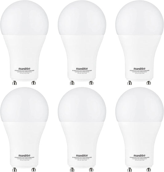 Sunlite 87975 LED A19 Light Bulb, 10 Watts (60W Equivalent), 800 Lumens, GU24 Twist and Lock Base, Dimmable, 90 CRI, UL Listed, Energy Star, Title 20 Compliant, 5000K Super White, Pack of 6