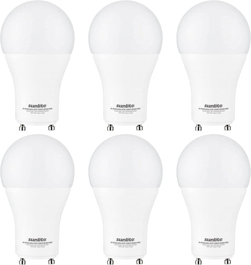 Sunlite 87975 LED A19 Light Bulb, 10 Watts (60W Equivalent), 800 Lumens, GU24 Twist and Lock Base, Dimmable, 90 CRI, UL Listed, Energy Star, Title 20 Compliant, 5000K Super White, Pack of 6