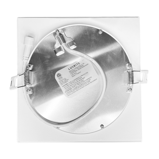 Luxrite LED 6" Mini Panel Square Smooth Canless Wafer Spotlight, 12W, 1000 Lumens, Color Selectable - 2700K/3000K/3500K/4000K/5000K, 80 CRI, White Finish, Dimmable, Pack of 2 (LR23764)