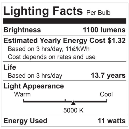 Sunlite 80854-SU LED A19 Light Bulb, Non-Dimmable 11 Watt (75W Equivalent), 1100 Lumens, Medium (E26) Base, UL Listed, 50K - Super White Pack of 12