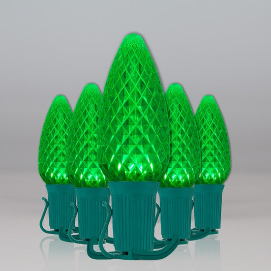 25-Light LED C9 Light Set; Green Bulbs on Green Wire, Approx. 16'6" Long