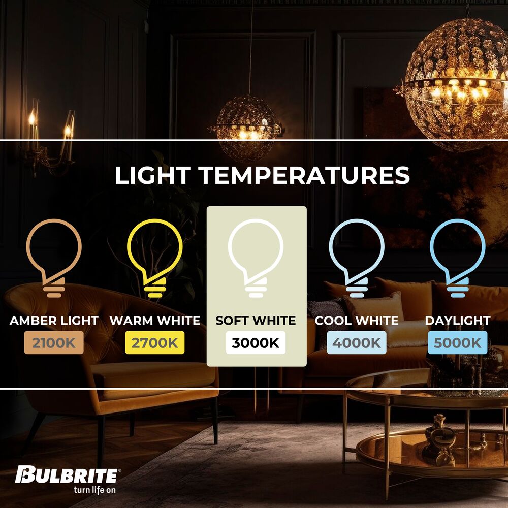 Bulbrite LED Filament Pack of (4) 4.5 Watt Dimmable T6SL Light Bulbs with a Clear Finish and Candelabra (E12) Base - 3000K (Soft White Light), 400 Lumens