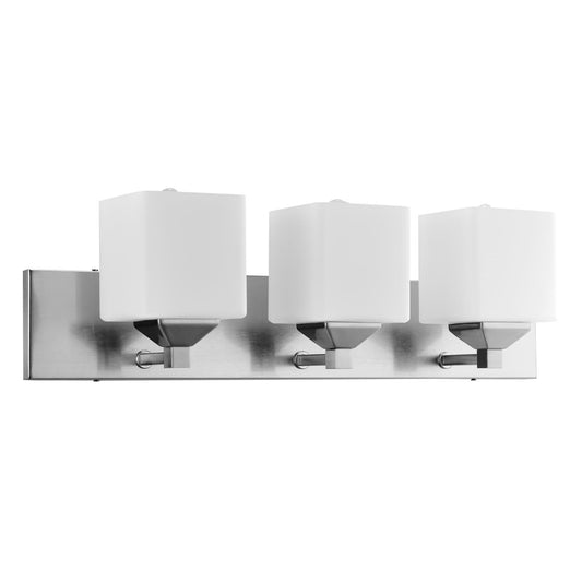 Sunlite 81324-SU Contemporary Square Shade Vanity Fixture, 6" Wall Mount, Medium Base (E26) Socket, Standard A19 Bulb Required (60W Max), Bathrooms, Powder Rooms, Frosted Glass Shade, Brushed Nickel Base 3-Lights