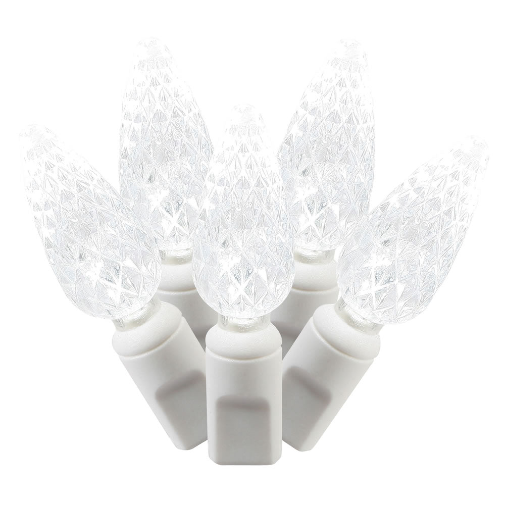 Vickerman 50 Pure White C6 LED Light on White Wire, 25' Christmas Single Mold Light Strand- 2 Pack