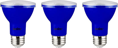 Sunlite 81467 LED PAR20 Colored Recessed Light Bulb, 3 Watt (50w Equivalent), Medium (E26) Base, Floodlight, ETL Listed, Blue, Pack of 3