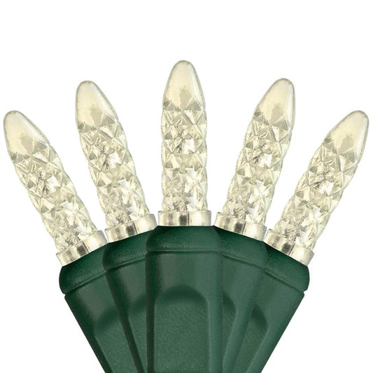 50-LITE RECTIFIED M5 LED LIGHT SET; WARM WHITE BULBS; GREEN WIRE, Approx. 25' 8" Long