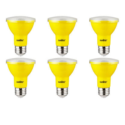Sunlite - Yellow LED PAR20 Reflector Light Bulb, 3 Watts, 120 Volts, Medium Base, 30,000 Hour Lamp Life, 30 Lumens, Narrow Flood, 30° Beam Angle, Energy Saving, Multi-Use, Indoor/Outdoor (6 Pack)