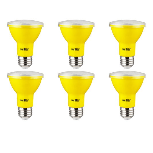 Sunlite - Yellow LED PAR20 Reflector Light Bulb, 3 Watts, 120 Volts, Medium Base, 30,000 Hour Lamp Life, 30 Lumens, Narrow Flood, 30° Beam Angle, Energy Saving, Multi-Use, Indoor/Outdoor (6 Pack)