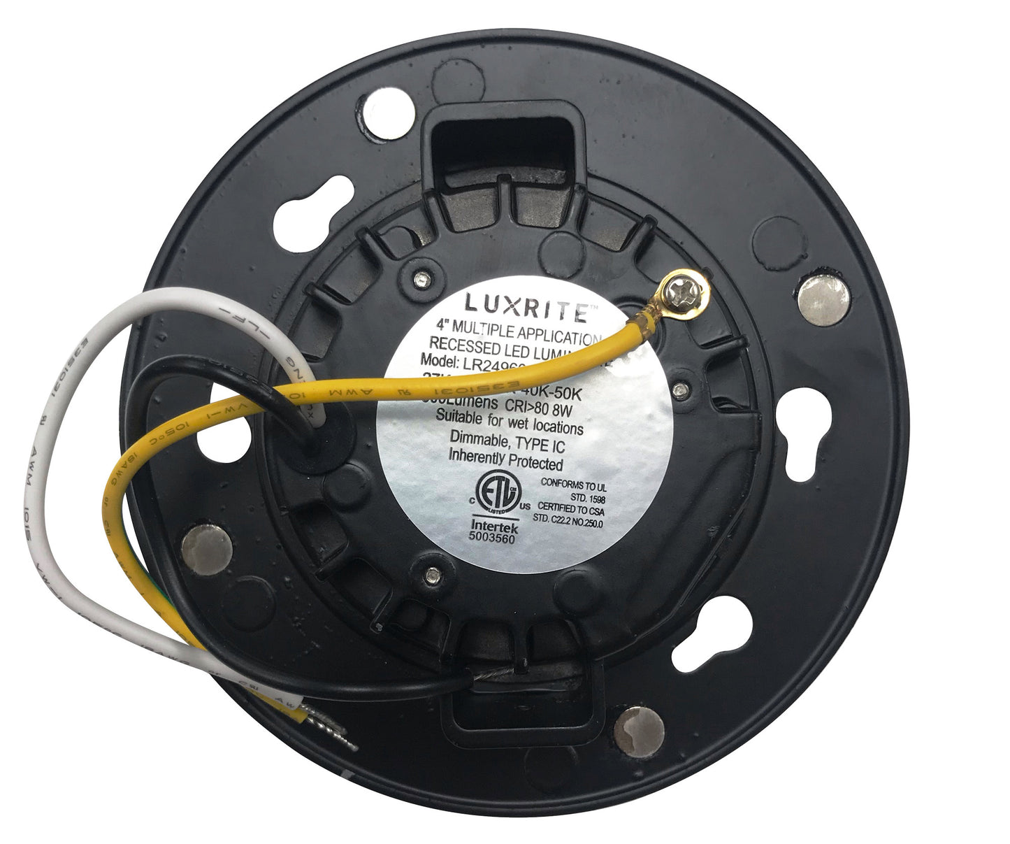 Luxrite LED 4" Magnetic Interchangeable Universal Downlight, 8W, 500 Lumens, Color Selectable - 2700K/3000K/3500K/4000K/5000K, Black Finish, 80 CRI, Dimmable (LR24960)